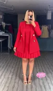 Chic 2-Piece Pink Blazer & Pleated Dress Set - 1