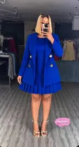 Chic 2-Piece Pink Blazer & Pleated Dress Set - 2