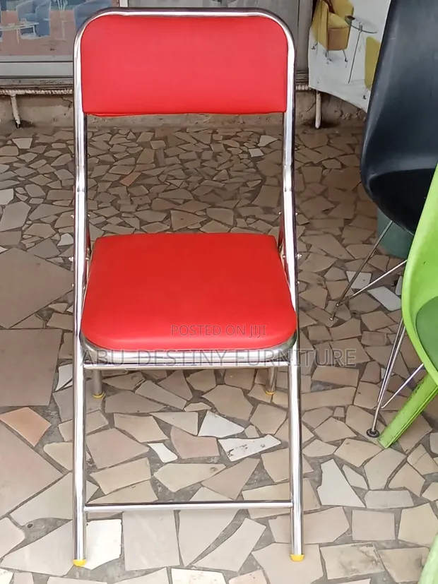 Red Folding Chair with Chrome Frame - 1