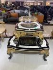 Luxury Royal Gold Black Carved Glass-Top Coffee Table Set - 2
