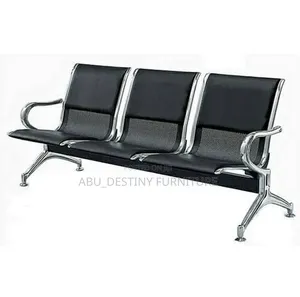 3 Seater Waiting Bench (Black Leatherette, Chrome)