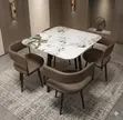 White Marble Top Dining Set with 4 Brown Chairs - 1