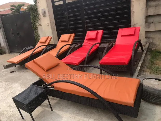 Outdoor Rattan Pool Lounger with Cushion and Side Stool - 1