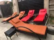 Outdoor Rattan Pool Lounger with Cushion and Side Stool - 1