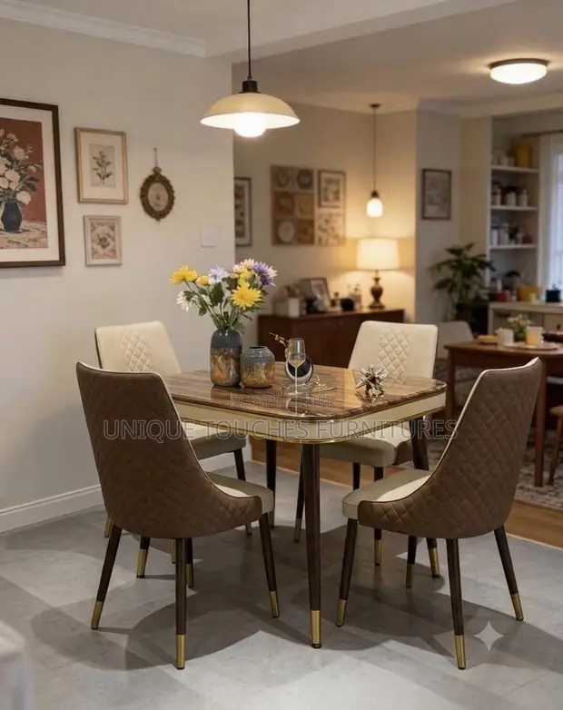 Home Interiors 4 Seater Dining Set - Brown - 1