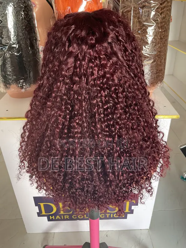 100% Human Hair Pixie Curl 5x5 Closure, 18 Inches, Burgundy - 1