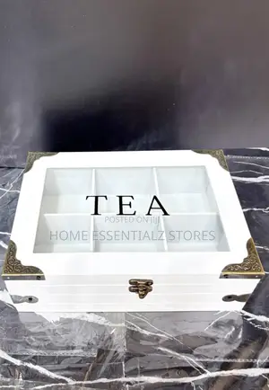 Vintage Wooden Tea Bag Organizer Box - 6 Compartments