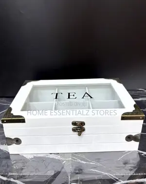 Vintage Wooden Tea Bag Organizer Box - 6 Compartments