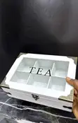 Vintage Wooden Tea Bag Organizer Box - 6 Compartments - 4