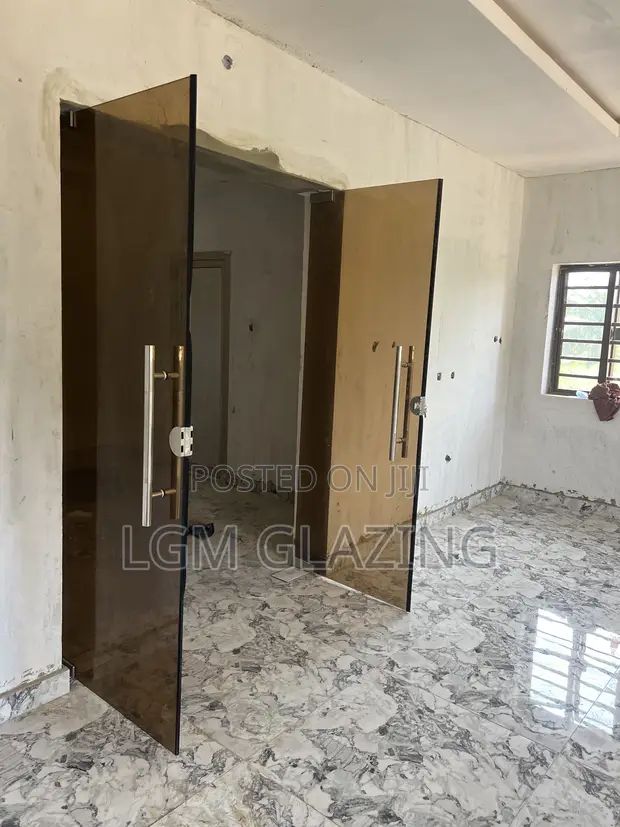 Brown Tinted Tempered Glass Swing Door - Custom Made & Installed - 1