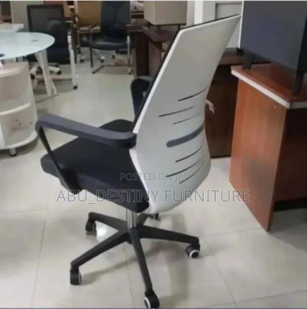 Office Swivel Chair (Black Fabric & White Back) - 1