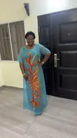 RTWbyJide Sky-Blue Lace Maxi Dress with Orange Embroidery - 1