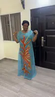 RTWbyJide Sky-Blue Lace Maxi Dress with Orange Embroidery - 2