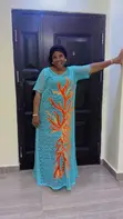 RTWbyJide Sky-Blue Lace Maxi Dress with Orange Embroidery - 3