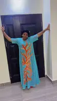 RTWbyJide Sky-Blue Lace Maxi Dress with Orange Embroidery - 4