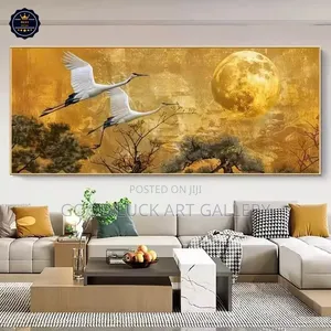 Japanese Crane Wall Art - Extra Large Gold Leaf Canvas
