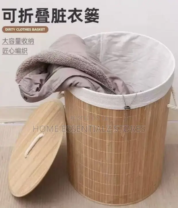 Foldable Bamboo Laundry Basket - Large Capacity Hamper - 1