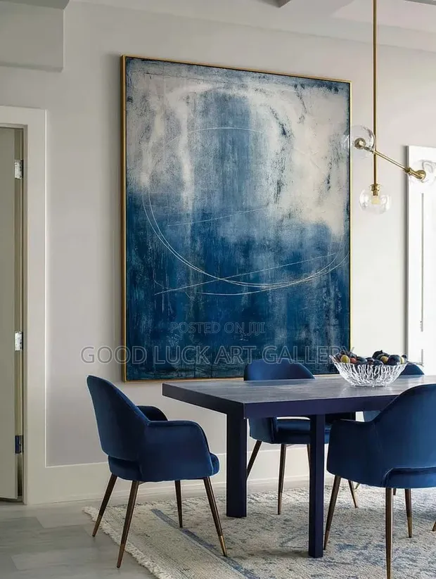Navy Blue Textured Abstract Wall Art - 1