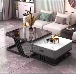 Marble and Glass Twin Center Table with Drawer