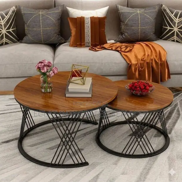 2-in-1 Center Table - Polished Brown Wood & Metal - 1