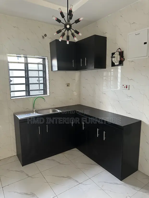 Brand New L-Shaped Kitchen Cabinets - Black HDF - 1