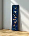 Japanese Crane Wall Art - Golden Cranes on Dark Blue - 1