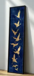 Japanese Crane Wall Art - Golden Cranes on Dark Blue - 2