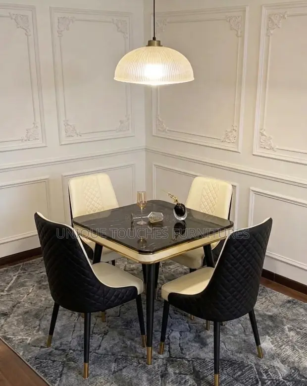 Four Seater Black and White Dining Table Set - 1