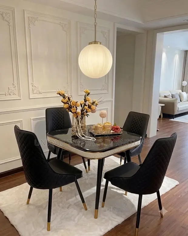 Black 4 Seater Dining Table Set - 1