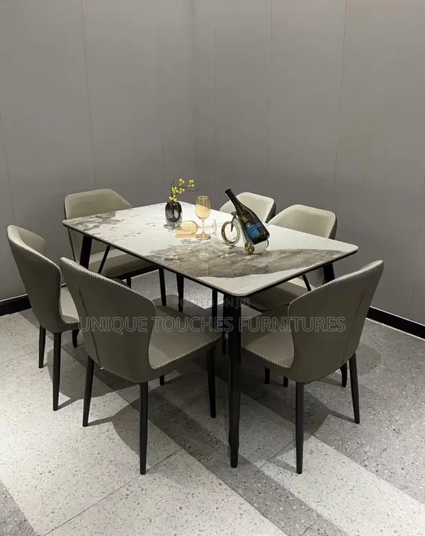 Brand New 6-Seater Dark Gray Dining Table Set - 1
