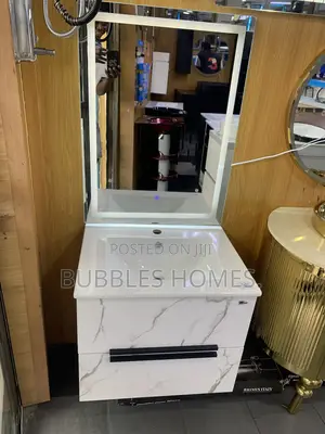 HDF Marble Color Cabinet Wash Hand Basin with LED Mirror