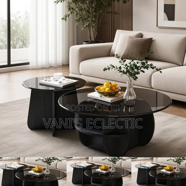 Modern 2-in-1 Round Glass Coffee Table Set - 1