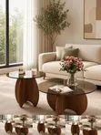 Modern 2-in-1 Round Glass Coffee Table Set - 3