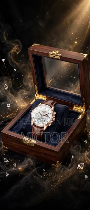 LIGE Brown Leather Chronograph Watch with Box