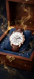 LIGE Brown Leather Chronograph Watch with Box - 2
