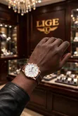 LIGE Brown Leather Chronograph Watch with Box - 3
