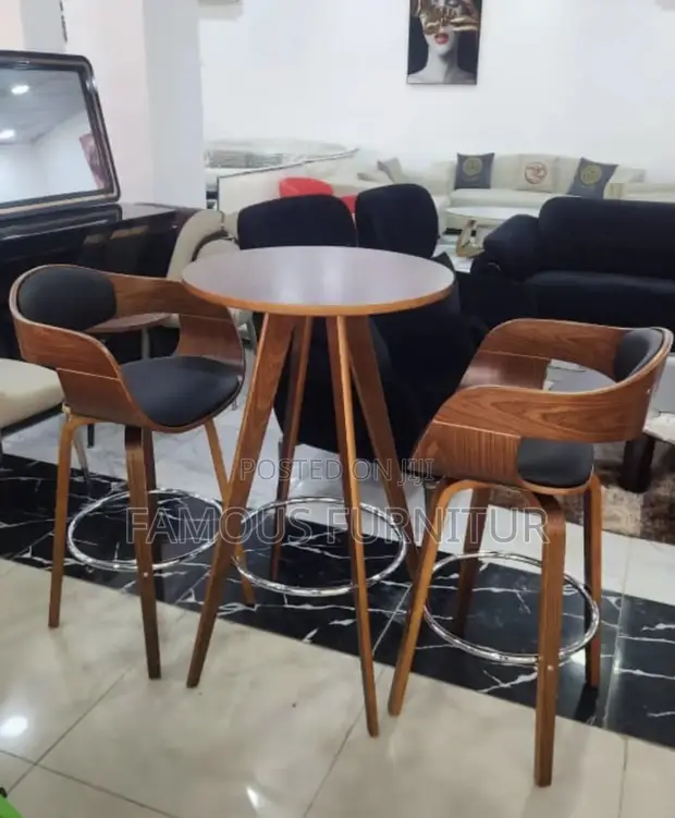 Modern Round Bar Table and 2 Swivel Stool Set - 1