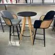Modern Pub Set: Round Black Table & 2 Woven Rattan Stools - 2