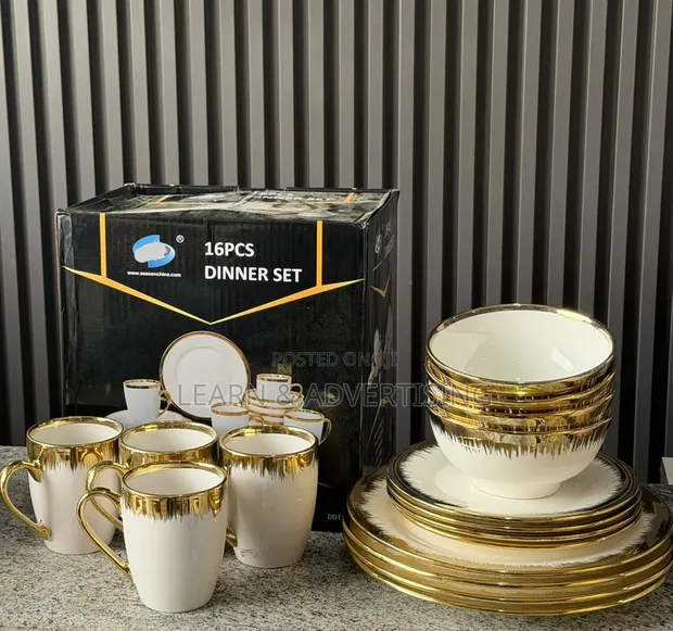 16pcs Luxury Ceramic Dinner Set - White & Gold - 1