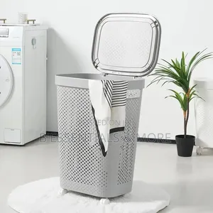 Elegant Plastic Laundry Basket with Wheels and Lip
