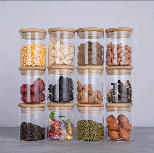 12Pcs Glass Spice Jars with Bamboo Lid - 1