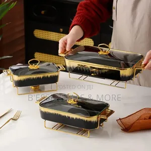 Luxury Ceramic Food Warmer Casserole Dish Set - Black