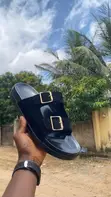 Enas Luxury Handmade Leather Slides - Men's Black - 1
