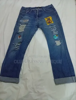 Blue Denim Trousers with Stickers - Women's Size M