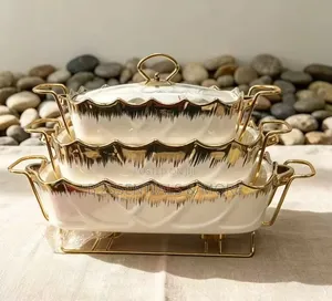 Ceramic Food Warmer Casserole Set (3-Piece)