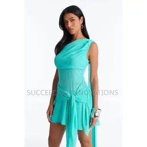 Alessia Draped Chiffon Mini Dress - Shuɗi