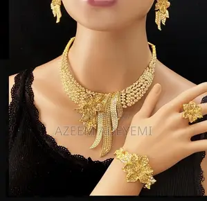 Dubai Gold Crystal Flower Bridal Jewelry Set