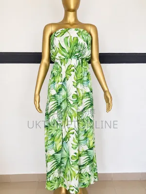 Strapless Tropical Print Maxi Dress