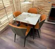 Square Marble Dining Table with 4 Chairs (Orange/Gray Upholstery) - 1