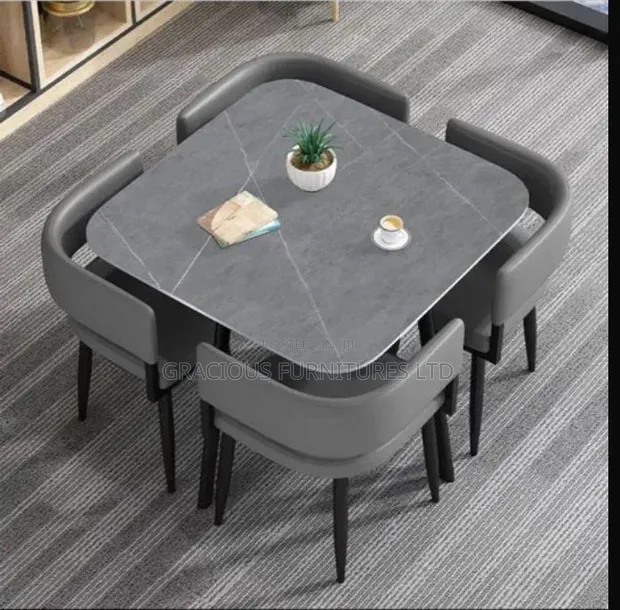Square Marble Dining Table + 4 Chairs - 1